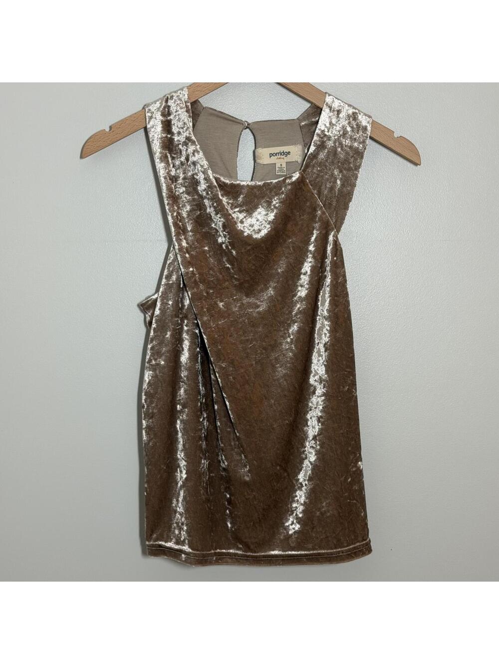 Porridge for Anthropologie Crushed Velvet Sleeveless Tank Champagne Gold  S NWT